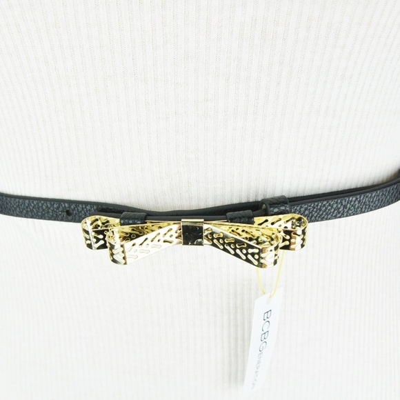BCBG Black Gold Bow Skinny Vegan Leather - Picture 2 of 3